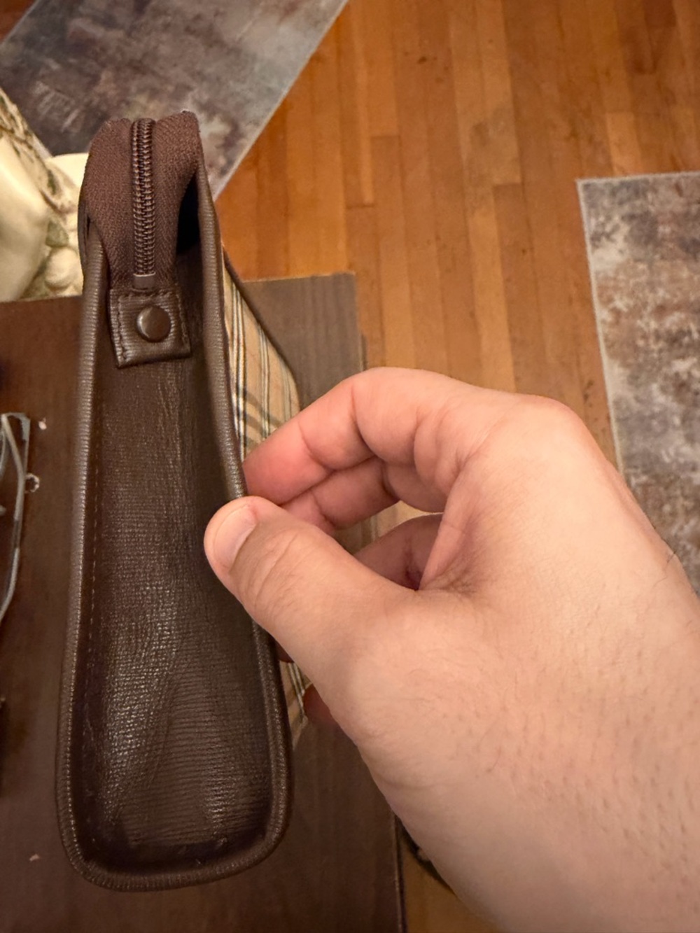 Burberry Tan Check Clutch with Brown Leather Trim - Picture 4 of 8